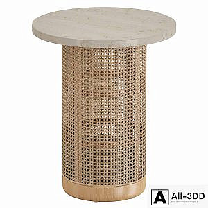 Vernet Travertine Cane End Table (Crate and Barrel)
