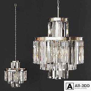 Restoration Hardware 1920S ODEON CLEAR GLASS FRINGE 4-TIER CHANDELIER Nickel