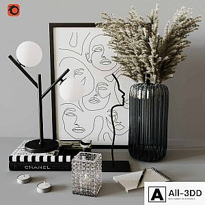 Decorative set with Ribbed Glass Vase
