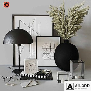 Decorative set with Black Metal Vase