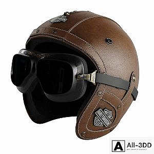 Leather moto helmet
