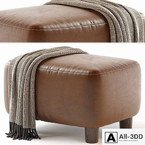 Teddy Leather Club Ottoman - Sesame