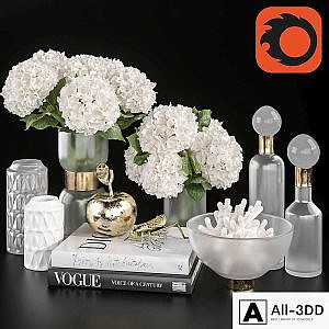 Decoration Set 32 frozen glass and Hydrangea