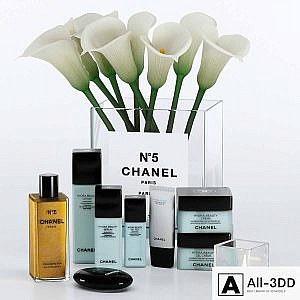 Decorative set with cosmetics and flowers