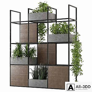 Indoor Plants in rusty Concrete Pot on Metal Shelf - Set 122