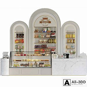 Design project of a coffee house in a classic style with a showcase with desserts and sweets