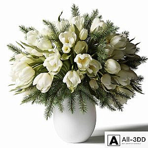 Bouquet of white tulips in a white vase