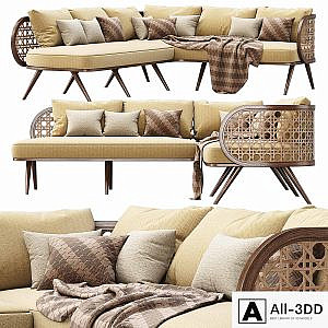 Victoria wooden rattan corner sofa PS80 / Rattan corner sofa