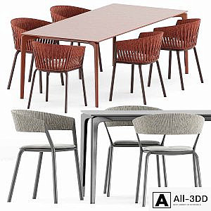 AllSize table and Ria Dining armchair with woven rope by Fast