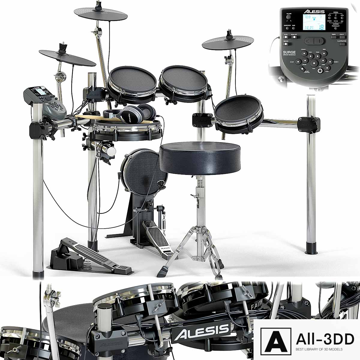 Drum set ALESIS surge mesh kit. Musical instrument modern interior 3D model Drum set ALESIS surge mesh kit. Musical instrument