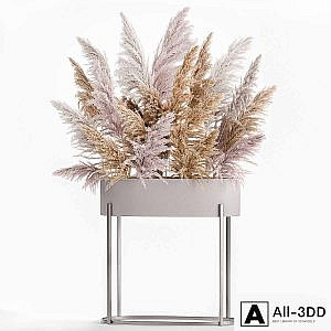 A lush bouquet of dried flowers with pink pampas grass, a vase of Cortaderia, branches. 190.