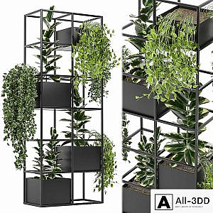 indoor plants in rusty concrete pot on metal shelf - Set 110