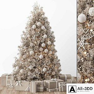 Christmas Decoration 34 - Christmas White and Cream Tree with Gift
