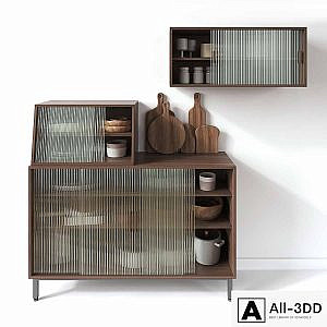 Wooden Glass Cabinets with Kitchen accessories