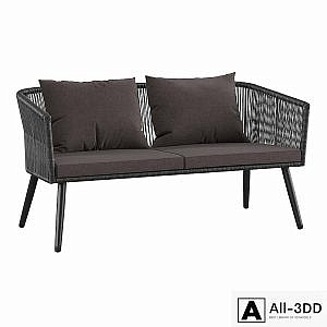 Outdoor garden 2-seater couch made of artificial rattan
