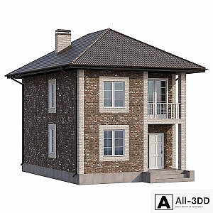 Two-storey brick house with a porch and a balcony - 4 colors