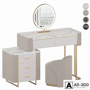 Luxury Makeup Vanity Set with LED Lighted Mirror, Side Cabinet and 5 Drawers, Modern Sintered Stone Dressing Table with Stool for Bedroom