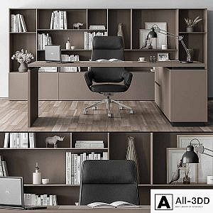 Boss Desk and Library Black and Beige - Office Furniture 315
