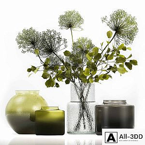 Spring bouquet of green flowers in a glass vase ikea, ikea with hogweed, branches, leaves. 250