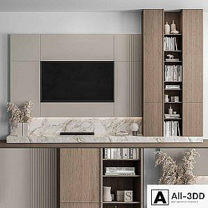 TV Wall Stone and Wood - Set 49