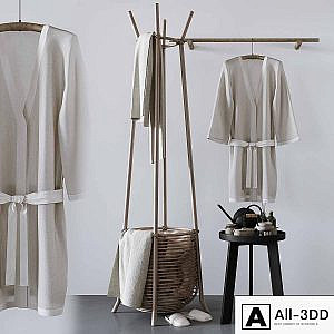 Set with basket, bathrobe and bathroom accessories