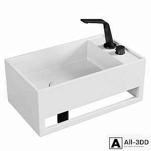 Lavabo mural PB2078 en pierre solide (Solid Surface) - 50 x 30 x 20 cm - blanc mat - avec porte-serviettes intégré
