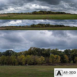 Cloudy panorama with autumn trees. 2 pcs