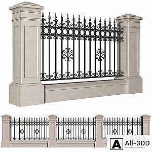 Fence in classic style with wrought iron railing.Entrance to the house.Wrought Iron Entry Gate