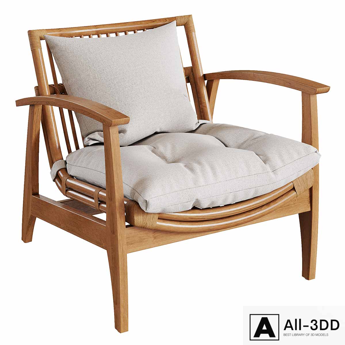 CB2 - Noelie Rattan Lounge Chair with Cushion modern interior 3D model CB2 - Noelie Rattan Lounge Chair with Cushion