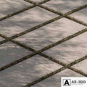 Concrete Slab with Grass - Paving 03