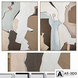Large Mid-Century Abstract Neutral Wall Art C-871