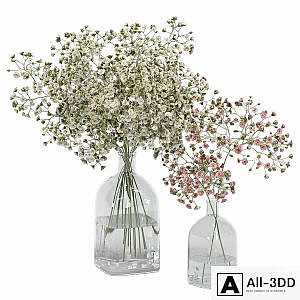 Flowers Bouquet In Glass Vase _ 02