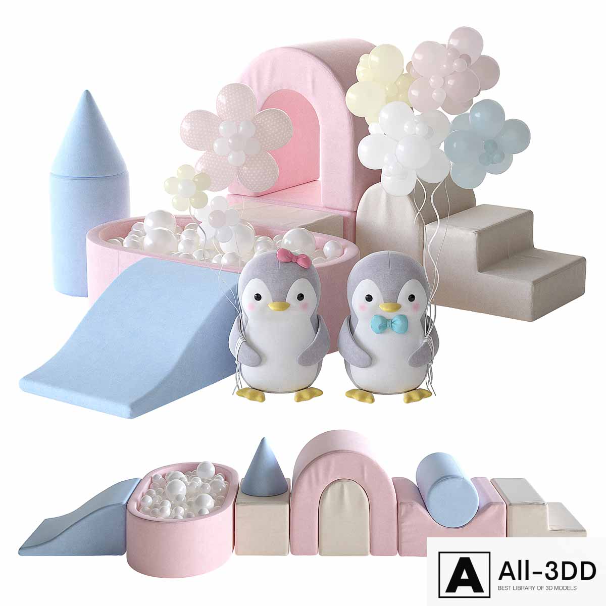 KIDKII Lux Foam Play Set with Ball Pit for kids and cute little penguins modern interior 3D model KIDKII Lux Foam Play Set with Ball Pit for kids and cute little penguins