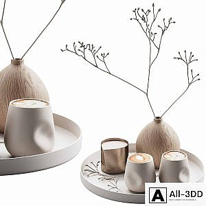 430 eat and drinks decor set 08 serving tray latte plant wood vase 01