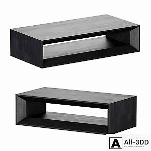 Vernon Large Rectangular Ebonized Pine Wood Coffee Table with Shelf Crate and Barrel