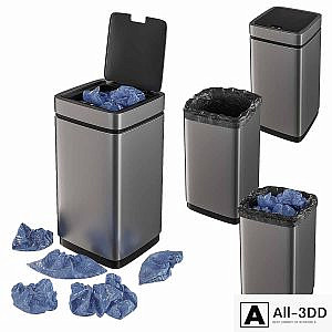 Set of trash cans with contents