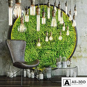 Decor set with moss and lamps