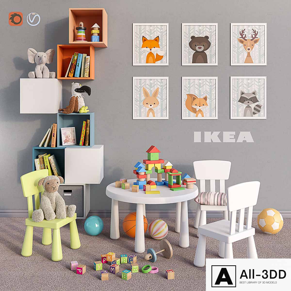IKEA furniture, accessories, decor and toys set 4 modern interior 3D model IKEA furniture, accessories, decor and toys set 4