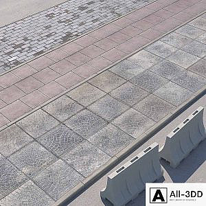 3 versions of the sidewalk with the road.