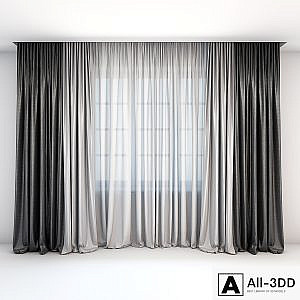 Straight two-color curtains in the floor and tulle in a modern style