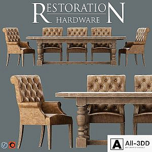 Bennett Roll-Back Armchair / 1930s French Farmhouse Rectangular Dining Table