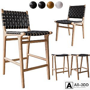 Flat and Leather Strapping Dining Chair and Stools