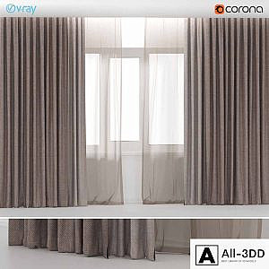 Brown curtains in two colors with brown tulle.
