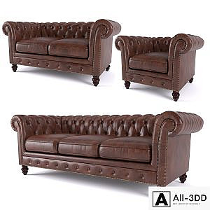 Brooklyn Chesterfield Leather Sofa and Loveseat and Armchair