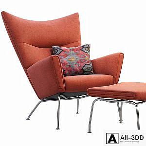 CH445 Wing Chair and ottoman