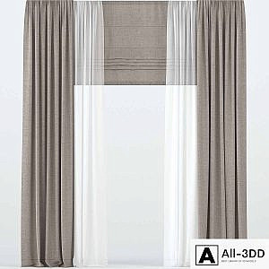 Brown straight curtains with tulle and roman.