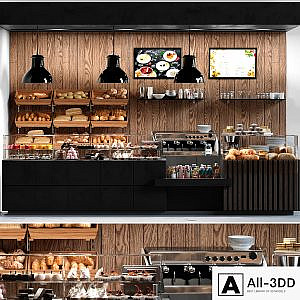 Cafe with pastries and desserts. Coffee house design project. Sweets