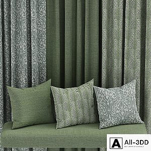 set of fabric materials in green colors