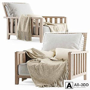 Wooden garden chair with plaid