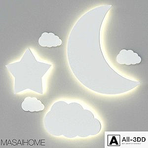Children's lamps with front illumination "Moon, star and cloud" MASAIHOME